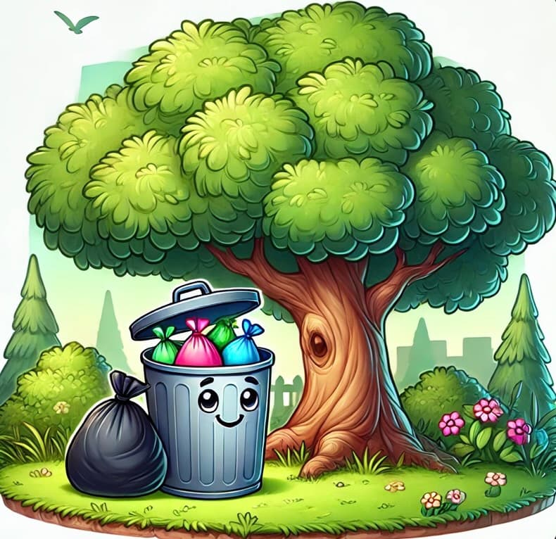 Bin near tree