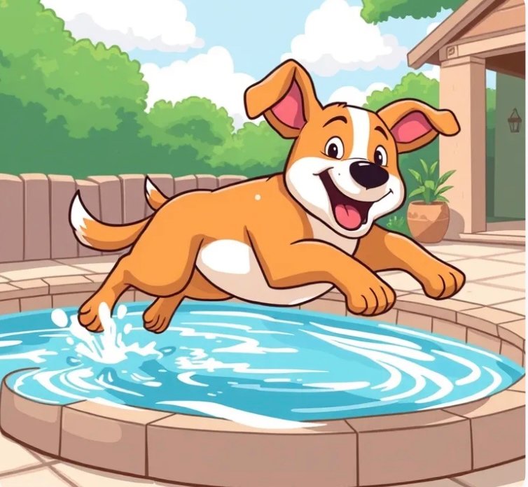 Dog jumping into pool